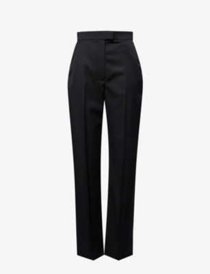 Shop Alexander Mcqueen Women's Black Pressed-crease Buttoned-pocket Regular-fit Straight-leg Wool Trouser