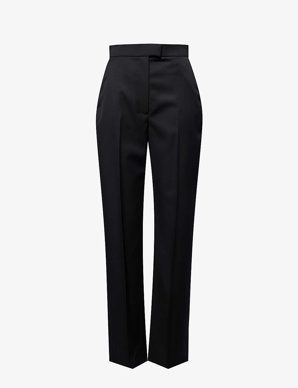 Shop Alexander Mcqueen Women's Black Pressed-crease Buttoned-pocket Regular-fit Straight-leg Wool Trouser