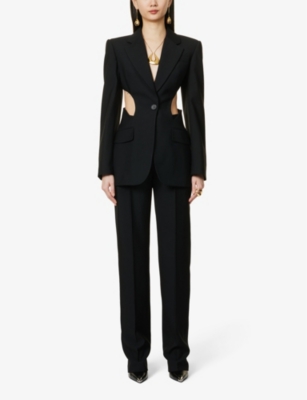 Shop Alexander Mcqueen Womens Black Pressed-crease Buttoned-pocket Regular-fit Straight-leg Wool Trousers