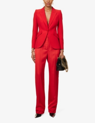 Shop Alexander Mcqueen Women's Lust Red Straight-leg High-rise Woven Trousers