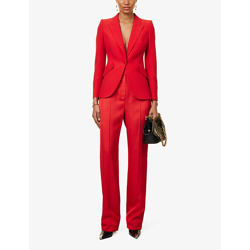 Shop Alexander Mcqueen Womens Lust Red Straight-leg High-rise Woven Trousers
