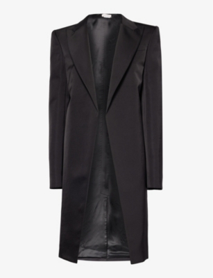 Shop Alexander Mcqueen Women's Black Peak-lapel Welt-pocket Regular-fit Silk Coat