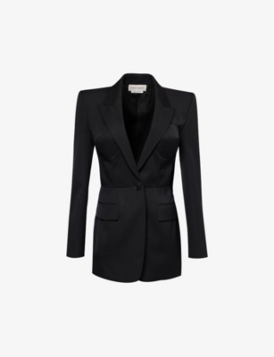 Shop Alexander Mcqueen Women's Black Shoulder-pads Peak-lapel Regular-fit Wool Blazer