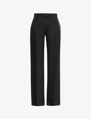 Alexander Mcqueen Womens Black Centre-crease Straight-leg High-rise Silk-satin Trousers