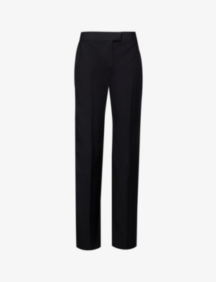Shop Alexander Mcqueen Pressed-crease Buttoned-pocket Regular-fit Straight-leg Wool Trousers In Black