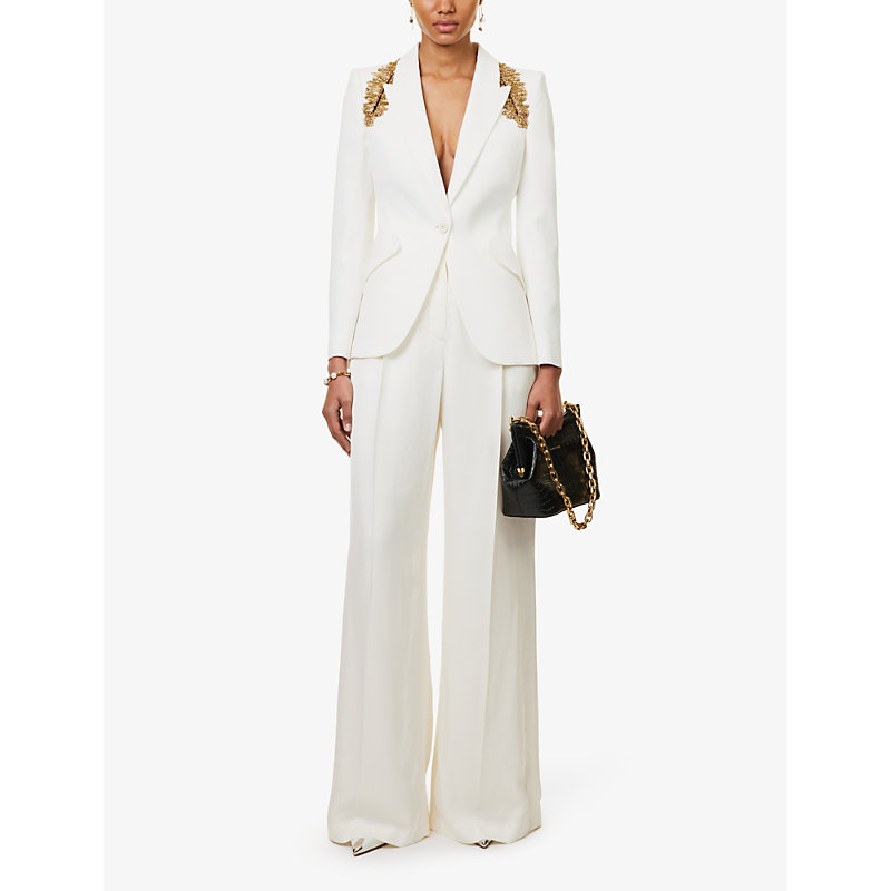 Shop Alexander Mcqueen Wide-leg High-rise Woven Trousers In Ivory
