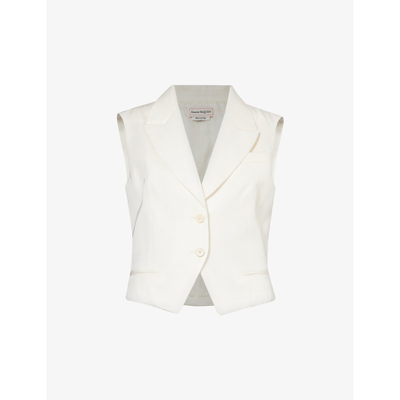 Shop Alexander Mcqueen Women's Ivory Notched-lapel Regular-fit Twill Waistcoat