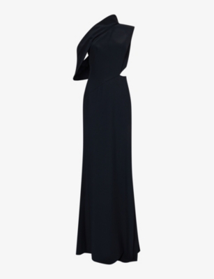 ALEXANDER MCQUEEN: Asymmetric-neck padded-shoulder silk maxi dress