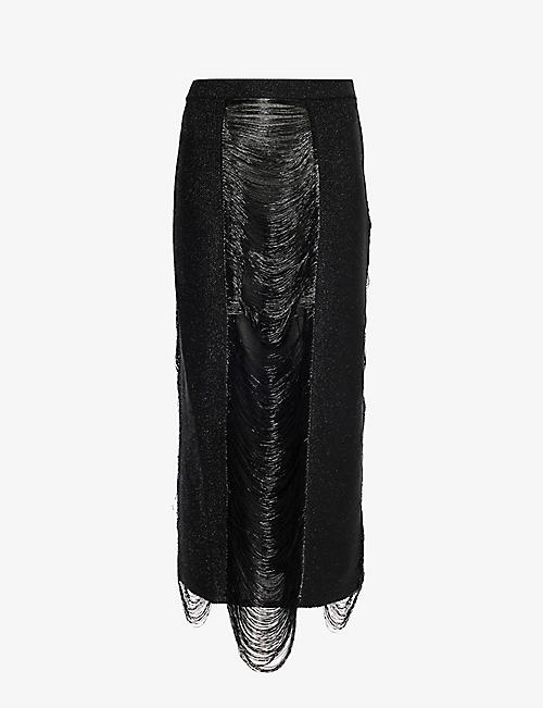 ALEXANDER MCQUEEN: Fringe-trim textured high-rise woven midi skirt