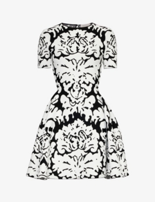 ALEXANDER MCQUEEN: Floral-pattern cut-out-back stretch-knit mini dress