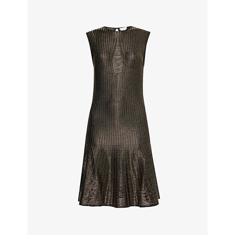 Shop Alexander Mcqueen Women's Gold Black Metallic Flared-hem Knitted Mini Dress