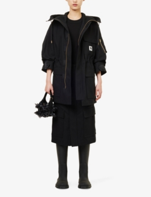 Shop Sacai X Carhartt Wip Women's Black Brand-patch Relaxed-fit Cotton-canvas Coat