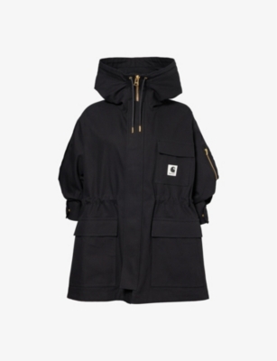Shop Sacai X Carhartt Wip Women's Black Brand-patch Relaxed-fit Cotton-canvas Coat