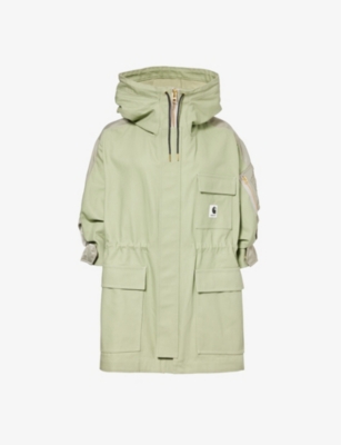 SACAI X CARHARTT WIP: Sacai x Carhartt WIP brand-patch relaxed-fit cotton-canvas coat