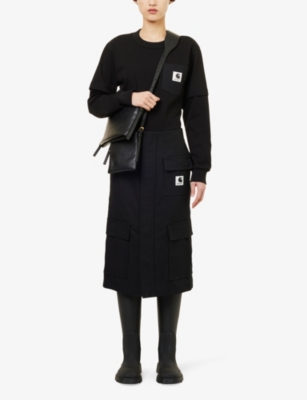Shop Sacai X Carhartt Wip Women's Black Brand-patch Cotton-canvas Midi Skirt