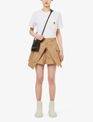 Shop Sacai X Carhartt Wip Women's Beige Brand-patch Cotton-canvas Shorts