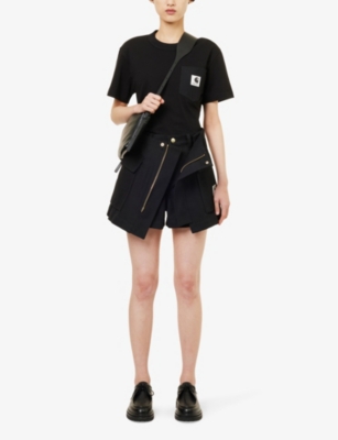 Shop Sacai X Carhartt Wip Women's Black Brand-patch Cotton-canvas Shorts