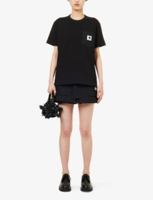 Shop Sacai X Carhartt Wip Womens Black Brand-patch Cotton-jersey T-shirt