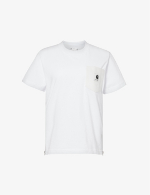 Shop Sacai X Carhartt Wip Brand-patch Cotton-jersey T-shirt In White