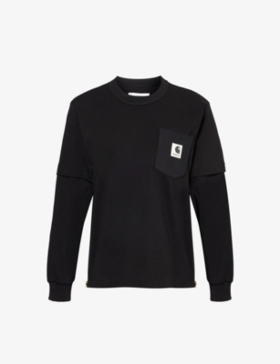 Shop Sacai X Carhartt Wip Women's Black Brand-patch Cotton-jersey T-shirt