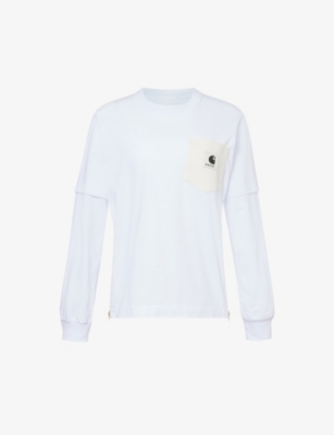 Shop Sacai X Carhartt Wip Women's White Brand-patch Cotton-jersey T-shirt