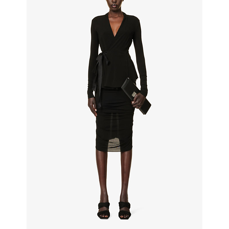Shop Rick Owens Giacca Hollywood Wrap-front Stretch-mesh Top In Black