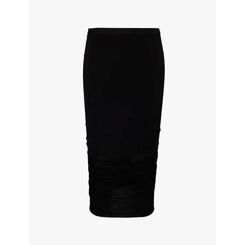 Shop Rick Owens Shrimp Ruched Stretch-mesh Midi Skirt In Black