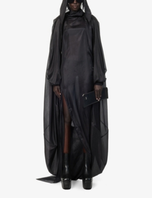 Shop Rick Owens Women's Black Relaxed-fit Hooded Silk Coat