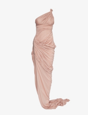Shop Rick Owens Women's Dark Pink Lido Draped Cotton-jersey Maxi Dress