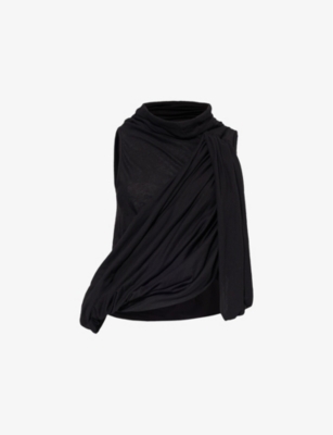 Rick Owens Womens Black Draped-panels Asymmetric-hem Organic-cotton Top