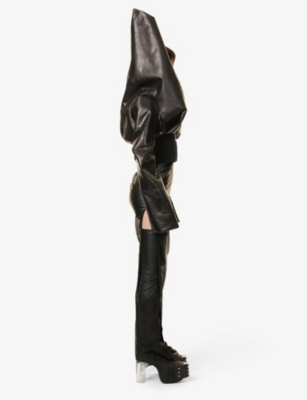 Shop Rick Owens Womens Black Flight High-neck Asymmetric Leather Jacket