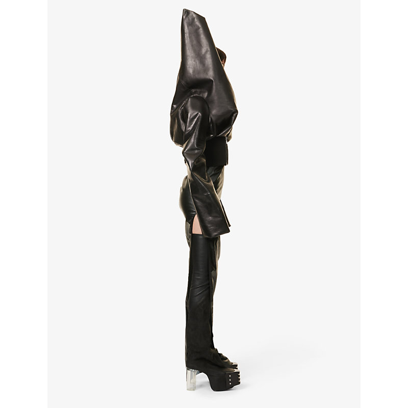 Shop Rick Owens Womens Black Flight High-neck Asymmetric Leather Jacket