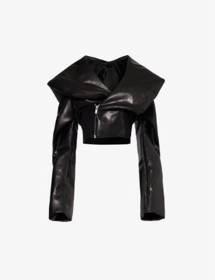 Rick Owens Womens Black Flight High-neck Asymmetric Leather Jacket