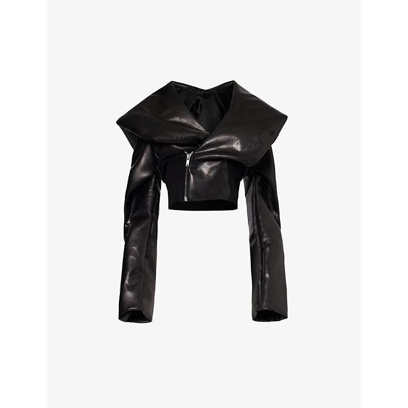 Rick Owens Womens Black Flight High-neck Asymmetric Leather Jacket