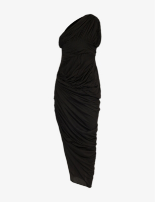 Rick Owens Lido Draped Cotton Asymmetric Midi Dress In Black