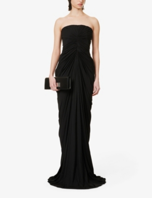 Shop Rick Owens Womens Black Radiance Ruched Slim-fit Cotton Maxi Dress