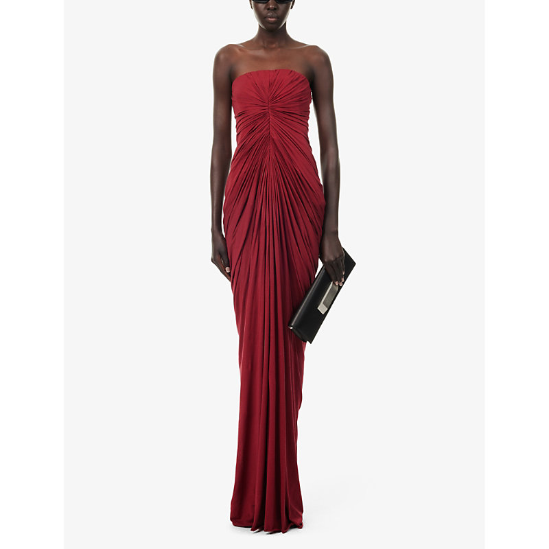 Shop Rick Owens Radiance Ruched Slim-fit Cotton Maxi Dress In Cherry