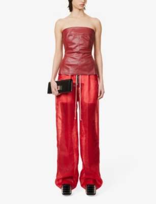 Shop Rick Owens Drawstring-waist Straight-leg High-rise Silk Trousers In Cardinal Red