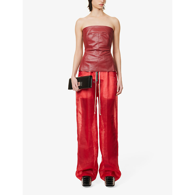 Shop Rick Owens Women's Cardinal Red Drawstring-waist Straight-leg High-rise Silk Trousers