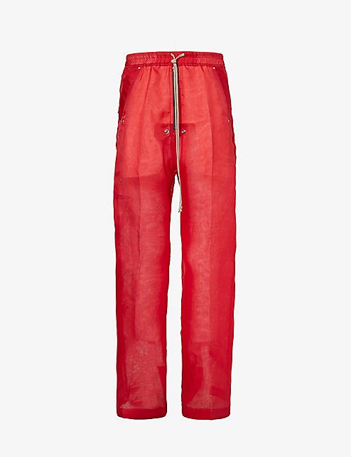 RICK OWENS: Drawstring-waist straight-leg high-rise silk trousers