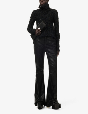 Shop Rick Owens Women's Black High-rise Flared-leg Denim-blend Trousers