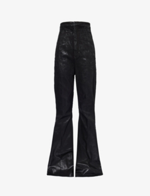 Shop Rick Owens Women's Black High-rise Flared-leg Denim-blend Trousers