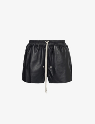 RICK OWENS: Drawstring-hem notch-hem leather shorts