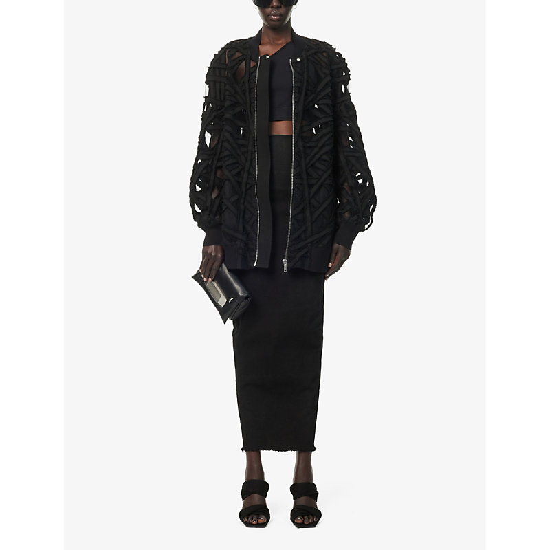 Shop Rick Owens Women's Black Panelled Relaxed-fit Woven Jacket