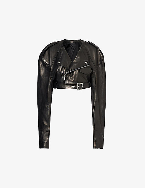 RICK OWENS: Biker notched-lapel regular-fit leather jacket