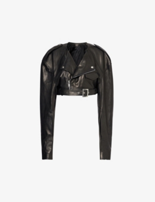 Shop Rick Owens Women's Black Biker Notched-lapel Regular-fit Leather Jacket