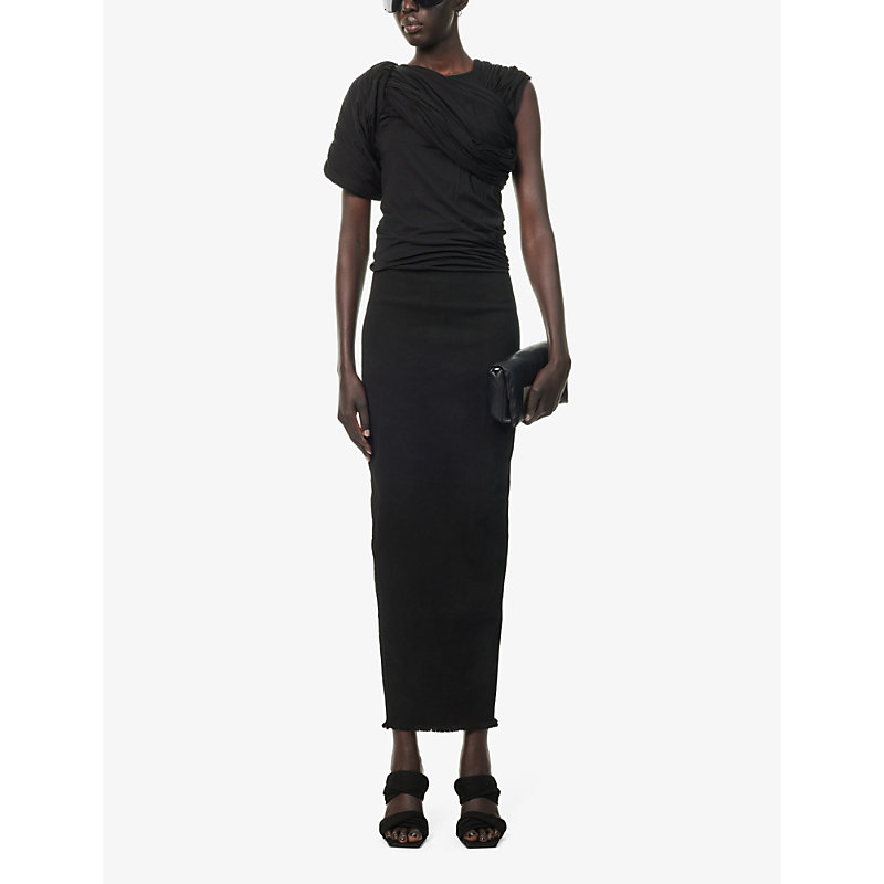 Shop Rick Owens Women's Black Pillar High-waist Stretch-denim Blend Maxi Skirt