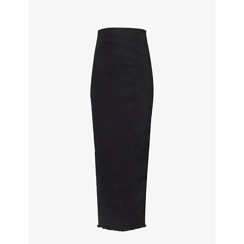 Shop Rick Owens Pillar High-waist Stretch-denim Blend Maxi Skirt In Black