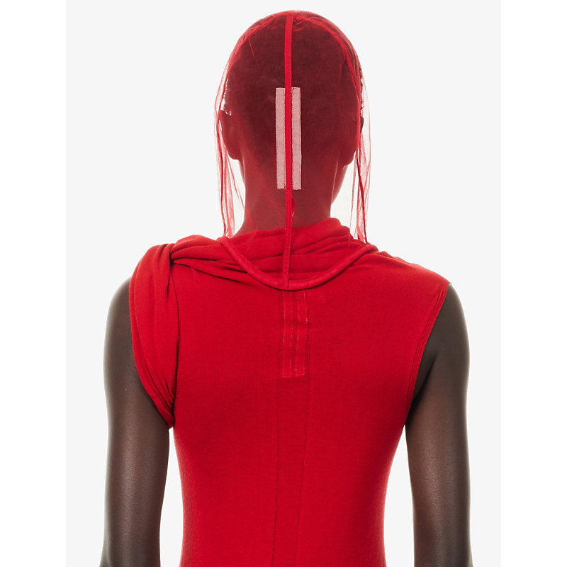 Shop Rick Owens Transparent Weighted-seam Tulle Hood In Cardinal Red