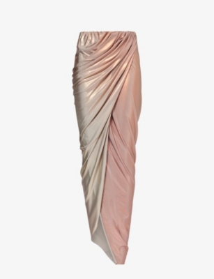 Shop Rick Owens Lillies Vered Draped Slim-fit Stretch-woven Maxi Skirt In Tangerine Degrade